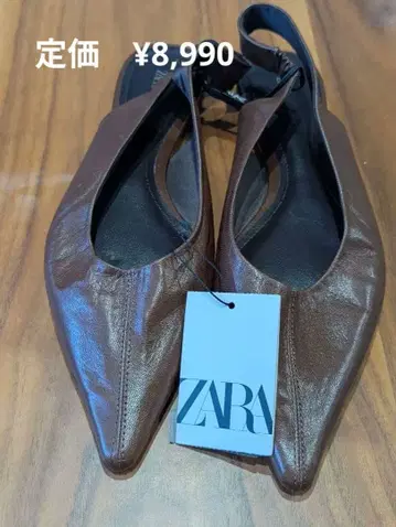 택 포함 ZARA 브라운 플랫슈즈 슬링백