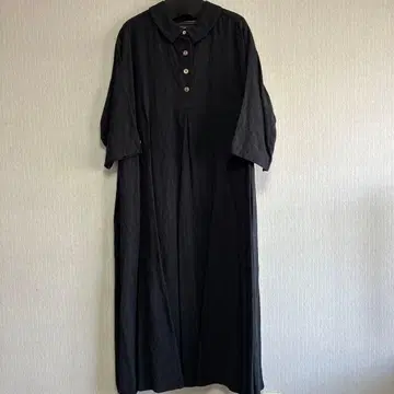 OUVERT 린넨 100% 블랙 폴로 셔츠 스타일 롱 원피스