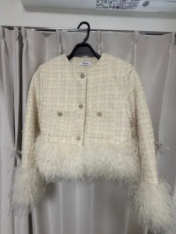 트위드 코트 퍼 절개 아이보리 한국 걸리시 고급