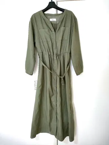 봄/여름 슬로브 이에나 셔츠 원피스 롱 원피스 그린 벨트 포함