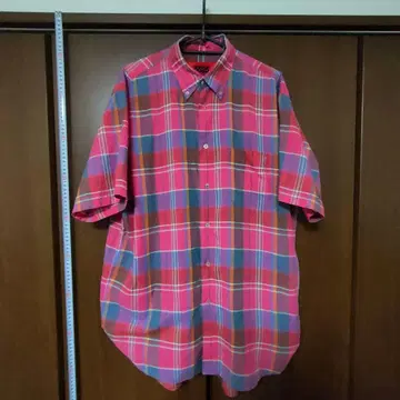 5525gallery 실크 혼방 반팔 체크 셔츠 핑크 S/M 일본제