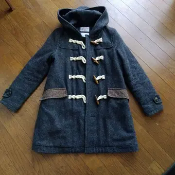 해리스 트위드 더플 코트 그레이 후드 부착