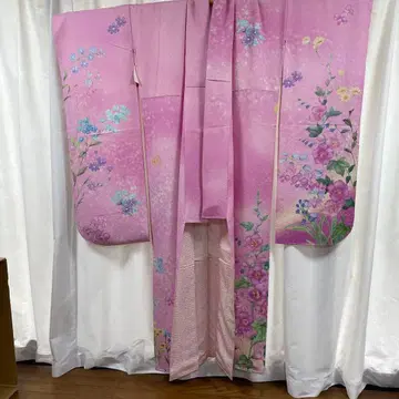 꽃무늬 핑크 후리소데 순수 실크