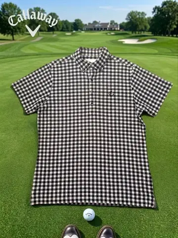 [레어/일본제] 캘러웨이 깅엄 체크 골프 셔츠 LL 산에이 새상품급