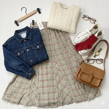 [택 포함 새상품] MILKFED 체크 롱 스커트 플레어 봄/여름