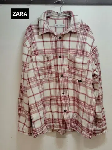 ZARA 레드 화이트 체크 플란넬 셔츠 XL [TN]