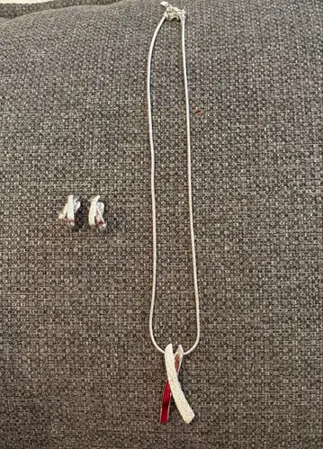 MONET 실버 목걸이 귀찌 세트