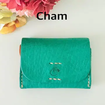 Cham 참 천연 가죽 코인 케이스 미니 지갑 그린 일본제 핸드메이드