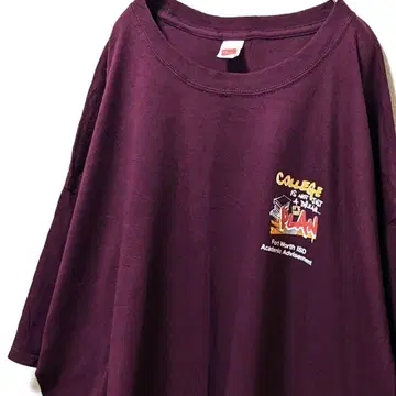 헤인즈 칼리지 플랜 로고 T셔츠 크림슨 컬러 와인 레드 빨간색 구제 의류