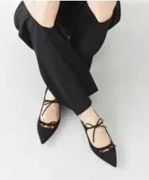 [ 루탈론 ] 포인티드 더블 리본 플랫슈즈 블랙 23