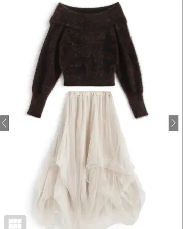 GRL 오프숄더 샤기 니트 x 상의 튤 스커트 셋업