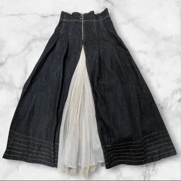 차오패닉 플리츠 튤 절개 F 사이즈 데님 롱 스커트 CD792