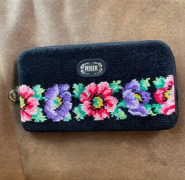 FEILER 플라워 자수 장지갑 카드 홀더 라운드 지퍼 파우치