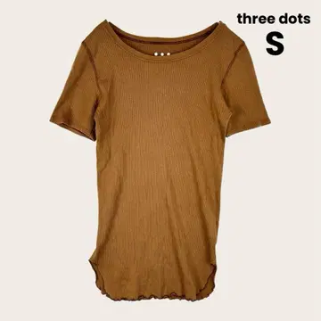 three dots 리브 T셔츠 반팔 브라운 S 심플 멜로우 일본제