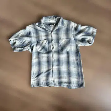 80s 레이온 오픈 카라 셔츠 빈티지 섀도우 옴브레 블루 L 사이즈