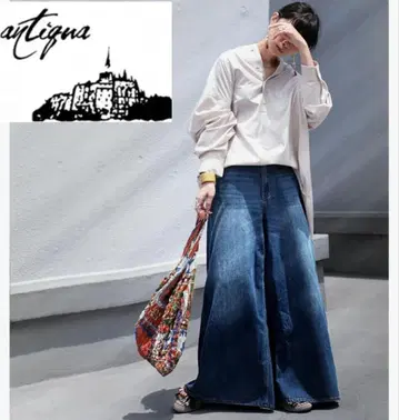 안티카 antiqua 데님 팬츠풍 롱 스커트 F 사이즈