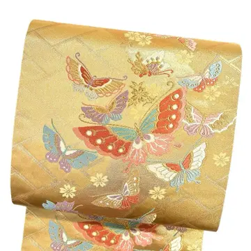 후쿠로 오비 히가키 문양 벚꽃 꽃 나비 금실 포멀 기모노 042b p