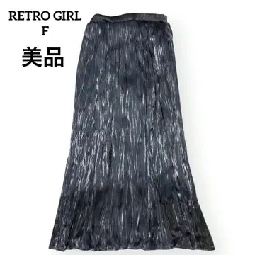 레트로걸 롱 플레어 플리츠 스커트 광택 샤이니 키레이메 F