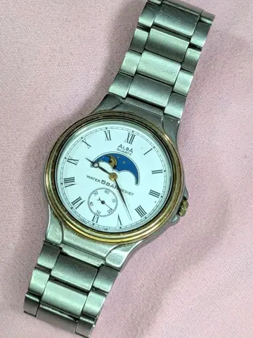 SEIKO ALBA 선&문페이즈 스몰 세컨드 남성용 손목시계 정크