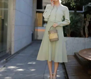 트위드 라이크 리브 니트 셋업