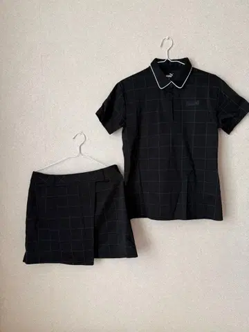 PUMA 체크 무늬 피케 셔츠 스커트 세트