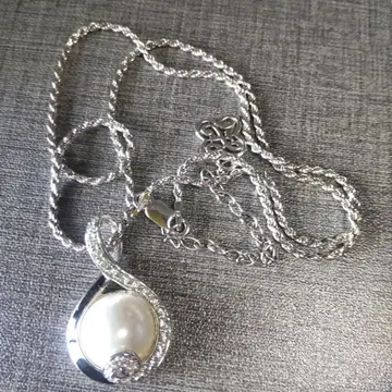 이탈리아제 체인 실버 925 펄 목걸이 다이아몬드풍 장식