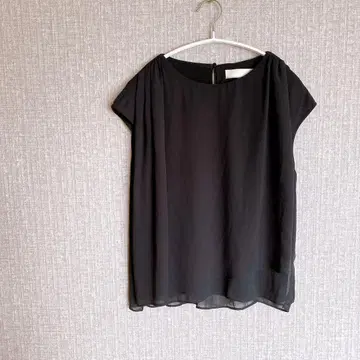 자유구 반팔 블라우스 블랙 쉬폰 턱 일본제 포멀