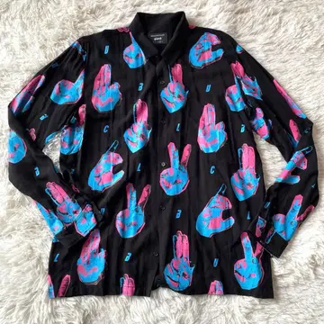 glamb 올 패턴 셔츠 긴팔 핸드사인 블랙