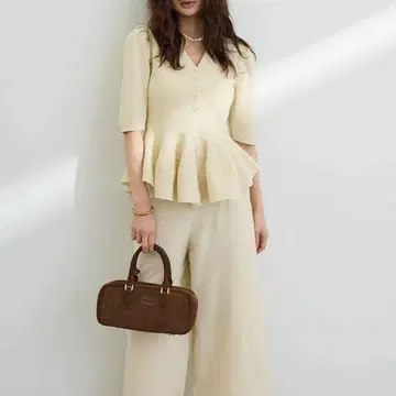 셋업 미라인 페플럼 하프 슬리브 니트 니트 팬츠 아이보리