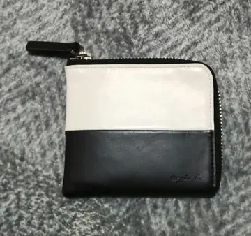 아네스베 가죽 코인 케이스 L자 지퍼 블랙 화이트 미사용 컴팩트 지갑