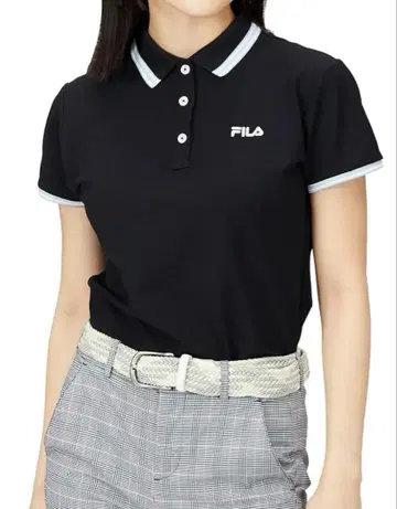 휠라 L 사이즈 여성용 블랙 피케 셔츠 반팔 백 로고 골프