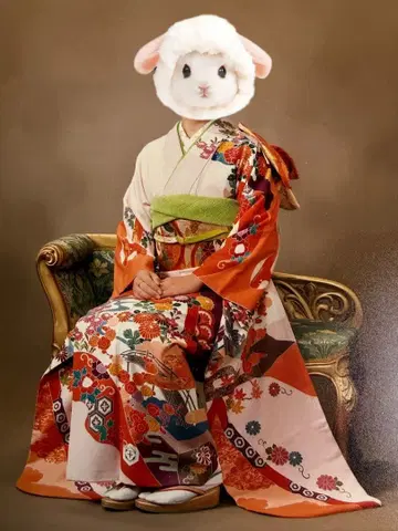 후리소데 다색 꽃무늬 오비 FOX 숄 세트