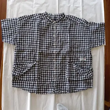 카이세이도 유라기 깅엄 체크 반팔 스탠드 등 턱 셔츠 네이비 2025