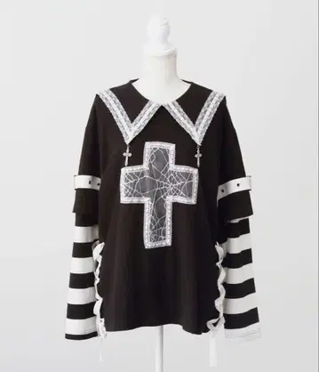 DearMyLove 십자가 스터드 스트라이프 원피스 블랙