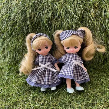 M2604 미키짱 마키짱 블루 깅엄 체크 원피스 코디