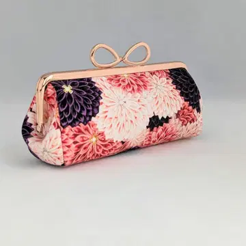 화려한 조각보 무늬의 가마구치 케이스 (펜, 안경용) 리본 금구