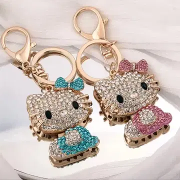 새상품 미사용 키티 키링 크리스탈 2개