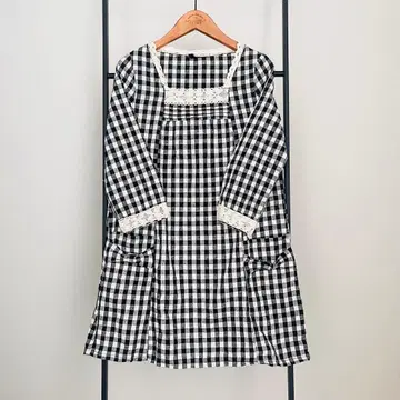 [ 새상품급 ] vintage 90s 깅엄 체크 7부 소매 원피스