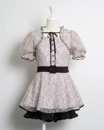 pium 피움 레이스 케이프 프릴 셋업 반팔 핑크