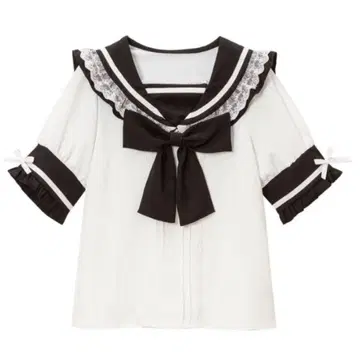 DearMyLove 디어마이러브 레이스 프릴 리본 세일러 블라우스 블랙