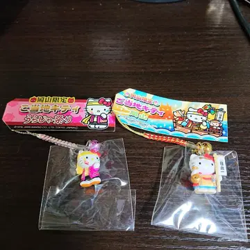 지역 한정 키티 스트랩 오카야마 한정 우라자 축제 & 복숭아 2개 세트