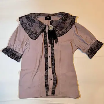 ROJITA 핑크 반팔 셔츠 토끼 귀 레이스 옷깃 포함