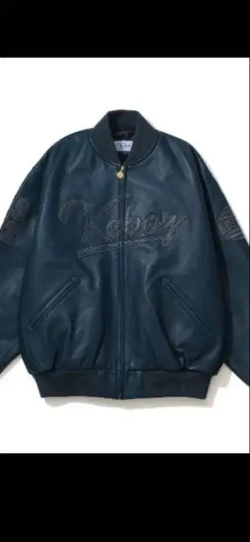 레어 L 사이즈 KEBOZ LEATHER VARSITY JACKET 블루