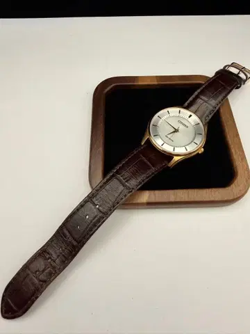 CITIZEN Eco-Drive 남성용 손목시계 골드 가죽 일본제 M23