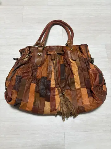 가죽 패치워크 핸드백 브라운 새상품급