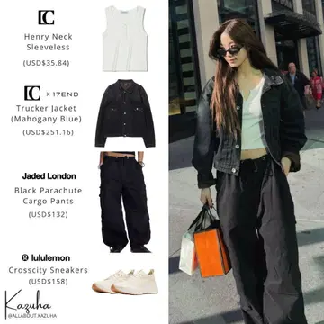 [ 카즈하 착용 ] Jaded London 블랙 파라슈트 카고 팬츠