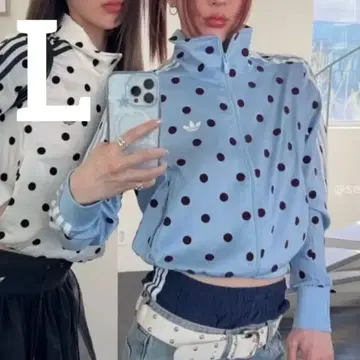 새상품 L 아디다스 새틴 도트 TT 트랙탑 블루 저지 도트