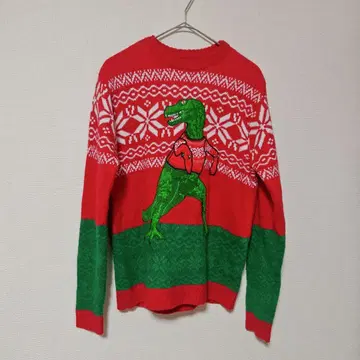 블리자드 베이 크루넥 니트 공룡 패턴 여성용 S 사이즈 빨강 초록 계열