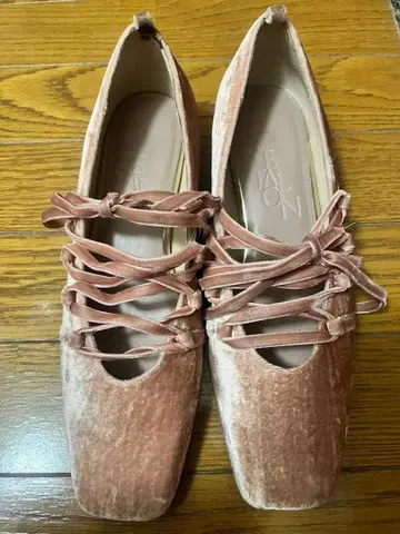 [ LE TALON ] 핑크/벨벳 플랫슈즈 리본 포함