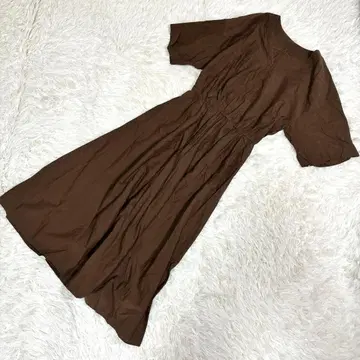 드레 스테리아 38 롱 원피스 브라운 반팔 출퇴근 일본제 큐프라 혼방